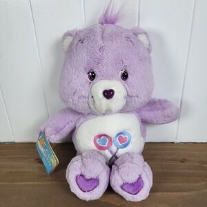 NWT‎ Care Bears Share Bear 2002 13" Plush Lollipops And Hearts Purple Plush